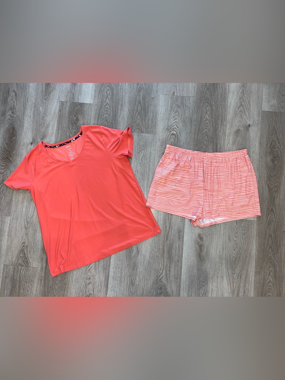 Sonoma Women's Pajama 2 Piece Set Shorts Size XL Orange Coral Striped Sleepwear